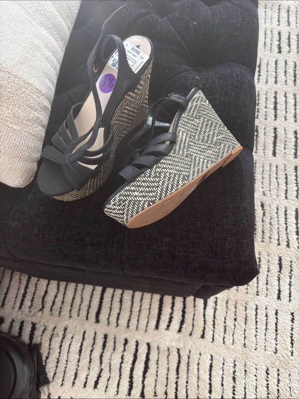 Fergalicious Black Strappy Wedge Sandals with Patterned Platform